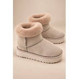 حذاء Muggo NELİS نسائي شتوي يومي مبطن بالفرو - بيج Muggo NELİS Women's Casual Winter Ankle Boot - Beige