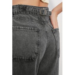 6689 بنطلون جينز نسائي بخصر عالٍ وقصة باجي - أنثراسيت 6689 Women's High-Waist Baggy Jeans - Anthracite