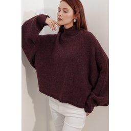 كنزة نسائية تريكو أوفرسايز بأكمام باتوينغ 15969 - خمري Women's Batwing Sleeve Oversize Knit Sweater 15969 - Burgundy
