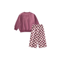 طقم سويتشيرت بناتي بنقشة - وردي عتيق (2-8 سنوات) Girls' Patterned Sweatshirt Set - Antique Pink (2-8 Years)