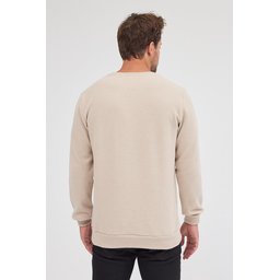 سويت شيرت رجالي بيج بقصة عادية وياقة دائرية من القطن Men's Beige Standard Fit Cotton Basic Crew Neck Sweatshirt