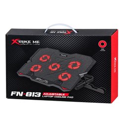 قاعدة تبريد لابتوب احترافية بـ 5 مراوح وإضاءة حمراء Xtrike Me FN-813 قابلة للتعديل مع حامل هاتف احترافي Xtrike Me FN-813 5-Fan Adjustable Gaming Laptop Cooling Pad with Red LED Light and Phone Stand