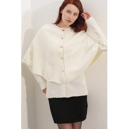 جاكيت صوف نسائي بقصة كاب 15967 - أبيض Women's Knitted Cape Cardigan 15967 - White