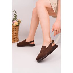 صندل نسائي Muggo BUCKLE من الجلد السويدي، مريح، مغلق من الأمام، بإبزيم قابل للتعديل - بني Muggo BUCKLE Suede Leather Adjustable Buckle Casual Closed Toe Women's Sandals - Brown