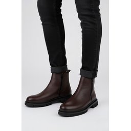 حذاء Muggo CHELSEY رجالي شتوي جلد طبيعي بسحاب مزدوج - بني Muggo CHELSEY Men's Genuine Leather Double Zipper Winter Boots - Brown