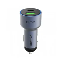 شاحن سيارة ثنائي المنفذ بقدرة 67 واط مع مساحة كابل (رمادي) Momax MoVe 67W dual-port car charger with CtoC Cable Space (Grey)