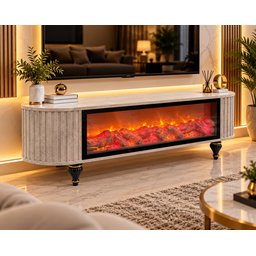 ميز شاشة تركي فاخر باللون الرمادي الرخامي Turkish Luxury Light Gray Marble-Effect TV Stand