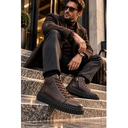 حذاء Muggo DREX رجالي شتوي يومي جلد طبيعي برباط ونعل سميك - بني Muggo DREX Men's Genuine Leather Lace-Up Thick Sole Winter Daily Boots - Brown