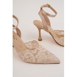 حذاء نسائي MUGGO FRESCO بكعب رفيع وحزام كاحل وتطريز دانتيل - لون بيج MUGGO FRESCO Women's Stiletto Heels with Lace Embroidery & Ankle Strap - Nude
