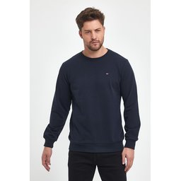 سويتشيرت رجالي بقبة دائرية وتطريز، قصة عادية - كحلي Men's Navy Regular Fit Crew Neck Sweatshirt with Embroidery Detail