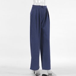 بنطال كحلي مقلم واسع الساق Wide leg pant