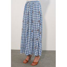 تنورة نسائية طويلة بنقشة مربعات 8065 - أزرق Women's Long Plaid Skirt 8065 - Blue