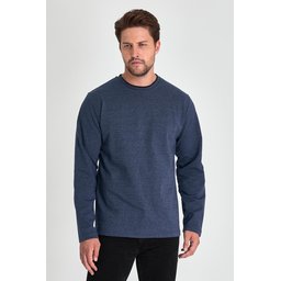 سويت شيرت رجالي بقصة مريحة وياقة دائرية مزدوجة - نيلي Men's Indigo Double Crew Neck Standard Relaxed Fit Sweatshirt
