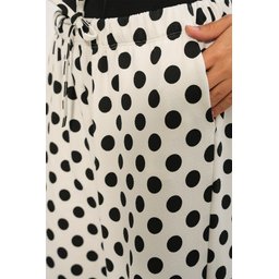 بنطلون نسائي واسع الساقين منقط 30116 - أبيض Women's Wide Leg Polka Dot Trousers 30116 - White
