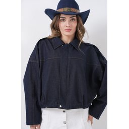 جاكيت بومبر نسائي جينز 0737 - كحلي Women's Denim Bomber Jacket 0737 - Navy Blue