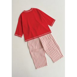 طقم بنطلون بقصة واسعة للأطفال 2-10 سنوات - أحمر Wide-Cut Trousers Set for Kids 2-10 Years - Red