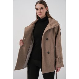 معطف نسائي كاشيه بحزام 9162 - لون حجري Women's Belted Cachet Coat 9162 - Stone