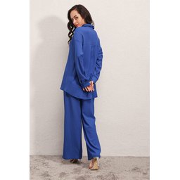 طقم نسائي محبوك قطعتين مقاس كبير - أزرق ملكي 5858 5858 Knitted Oversize Two-Piece Set - Royal Blue