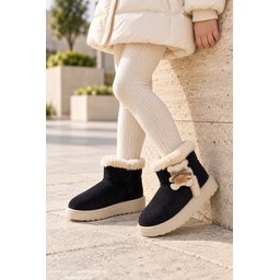 بوت Muggo TOFFE شتوي بناتي مبطن بالفرو مع فيونكة - أسود Muggo TOFFE Girls' Winter Boots - Fur Lined with Bow Detail - Black