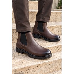 Muggo THOR حذاء تشيلسي رجالي شتوي جلد طبيعي سميك النعل - بني Muggo THOR Men's Genuine Leather Thick Sole Winter Chelsea Boots - Brown