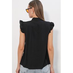 قميص نسائي بدون أكمام بربطة عنق 40038 - أسود Women's Tie-Neck Sleeveless Blouse 40038 - Black