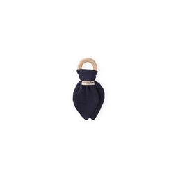 عضاضة أسنان قماش الموسلين والخشب الطبيعي للأطفال - أزرق داكن Muslin Fabric and Natural Wood Teether for Babies - Navy Blue