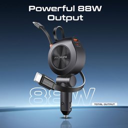 شاحن سيارة متعدد المنافذ بقوة 88 واط مزود بكابلين USB-C قابلين للسحب 88W multi-port car charger with two retractable USB-C cables