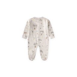 تولوم أطفال بتصميم منقوش مع قفازات مدمجة وأقدام مغلقة - 0-9 أشهر - لون إكرو Footed Patterned Baby Romper with Integrated Mittens - 0-9 Months - Ecru
