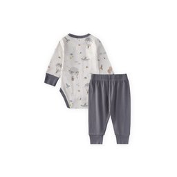طقم سالوبيت أطفال بنقشة - 0-2 سنة - لون حجري Patterned Baby Bodysuit Set - 0-2 Years - Stone Color