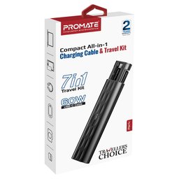 حقيبة محولات وشاحن طوارئ متعددة الوظائف بروميت بيرك للسفر بقدرة 60 واط Promate PERK Compact All-in-1 Charging Cable & Travel Kit (60W)