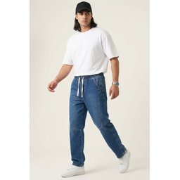 بنطلون جينز رجالي بقصة مريحة Baggy 30074 - أزرق داكن Men's Relaxed Fit Baggy Jeans 30074 - Navy Blue