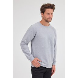 سويتشيرت رجالي رمادي بياقة دائرية وقصة عادية من القطن Men's Grey Standard Fit Cotton Basic Crew Neck Sweatshirt