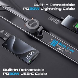 شاحن سيارة متعدد المنافذ بقوة 88 واط مزود بكابلين USB-C قابلين للسحب 88W multi-port car charger with two retractable USB-C cables