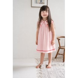 فستان موسلين مطرز للبنات 2-5 سنوات - وردي Muslin Embroidered Dress for Girls 2-5 Years - Pink