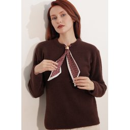 كنزة نسائية فضفاضة بتفاصيل وشاح 15971 - بني Women's Oversize Scarf Detail Sweater 15971 - Brown