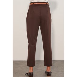 بنطلون قماش نسائي بحزام 30136 - بني Women's Belted Fabric Trousers 30136 - Brown