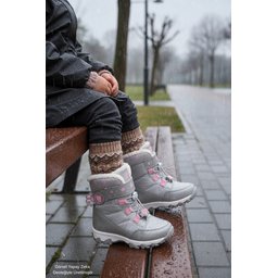 بوت Muggo TIGGER بناتي مبطن بالفرو برباط وشريط لاصق - فضي Muggo TIGGER Girls' Fur-Lined Lace-Up and Velcro Boots - Silver