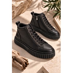 حذاء Muggo DREX رجالي شتوي يومي جلد طبيعي برباط ونعل سميك - أسود Muggo DREX Men's Genuine Leather Lace-Up Thick Sole Casual Winter Boot - Black
