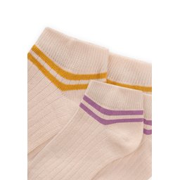 جوارب أطفال قطنية بحلقة مزدوجة - خردلي ووردي (3-10 سنوات) Kids' Double Hoop Ankle Socks - Mustard & Rose Pink (3-10 Years)
