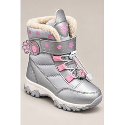 بوت Muggo TIGGER بناتي مبطن بالفرو برباط وشريط لاصق - فضي Muggo TIGGER Girls' Fur-Lined Lace-Up and Velcro Boots - Silver