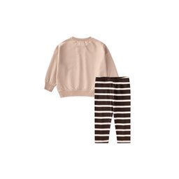 طقم تيشيرت وتايت موسمي للأطفال 1-7 سنوات - بيج Kids' Seasonal T-Shirt and Leggings Set 1-7 Years - Beige