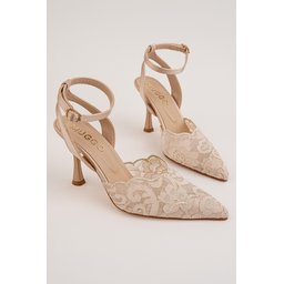 حذاء نسائي MUGGO FRESCO بكعب رفيع وحزام كاحل وتطريز دانتيل - لون بيج MUGGO FRESCO Women's Stiletto Heels with Lace Embroidery & Ankle Strap - Nude