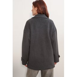 9143 جاكيت نسائي من الصوف بياقة متقاطعة - أنثراسيت 9143 Women's Anthracite Crossover Collar Wool Blend Jacket
