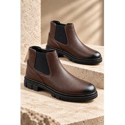 حذاء تشيلسي رجالي Muggo HARD شتوي جلد طبيعي بنعل سميك - بني Muggo HARD Men's Genuine Leather Thick Sole Winter Chelsea Boots - Brown