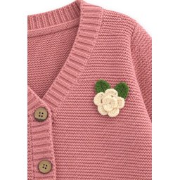 V Yaka Links سترة كارديجان بناتي بياقة V بنقشة ورود - وردي V Yaka Links Girls' V-Neck Cardigan with Rose Pattern - Pink