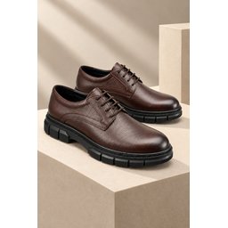 حذاء رجالي Muggo ORBA كاجوال كلاسيكي جلد طبيعي برباط ونعل سميك - بني Muggo ORBA Men's Genuine Leather Lace-Up Thick Sole Classic Casual Shoes - Brown