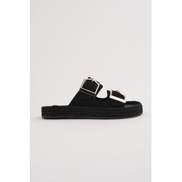 Muggo GOLDY حذاء نسائي مريح بكعب مسطح قابل للتعديل بإبزيم مزدوج - أسود Muggo GOLDY Women's Double Buckle Adjustable Comfortable Flat Sandals - Black