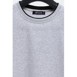 سويت شيرت رجالي رمادي بقبة دائرية مزدوجة وتفاصيل طباعة Men's Grey Double Crew Neck Sweatshirt with Print Detail