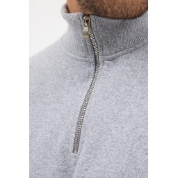 سويتشيرت رجالي رمادي بياقة قائمة وسحاب نصفي، قصة عادية من القطن المخلوط Men's Grey Standard Fit Cotton Blend Half-Zip Stand-Up Collar Sweatshirt