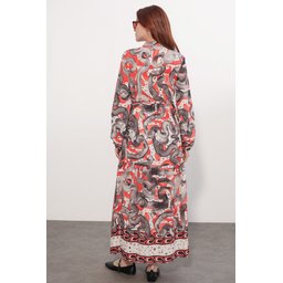 فستان نسائي طويل محتشم بنقشة 2586 - نار Women's Patterned Long Modest Dress 2586 - Nar